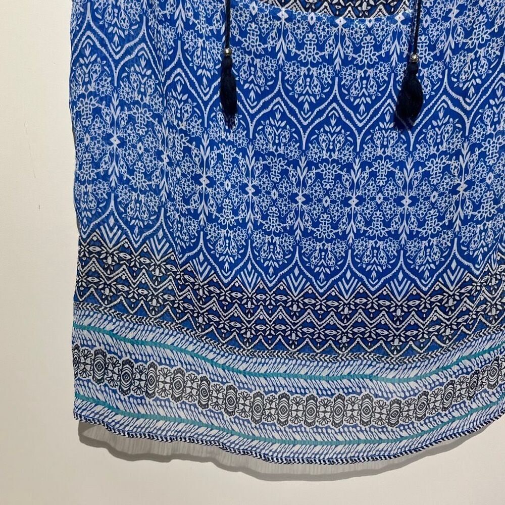 Liz Claiborne Womens Blue Tassel Tie Neck Tunic Sleeveless 2 in 1 Top Large Tall - Picture 9 of 12